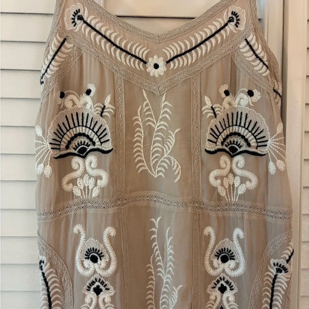 Maeve Beige Embroidered Slip Dress - Picture 3 of 13